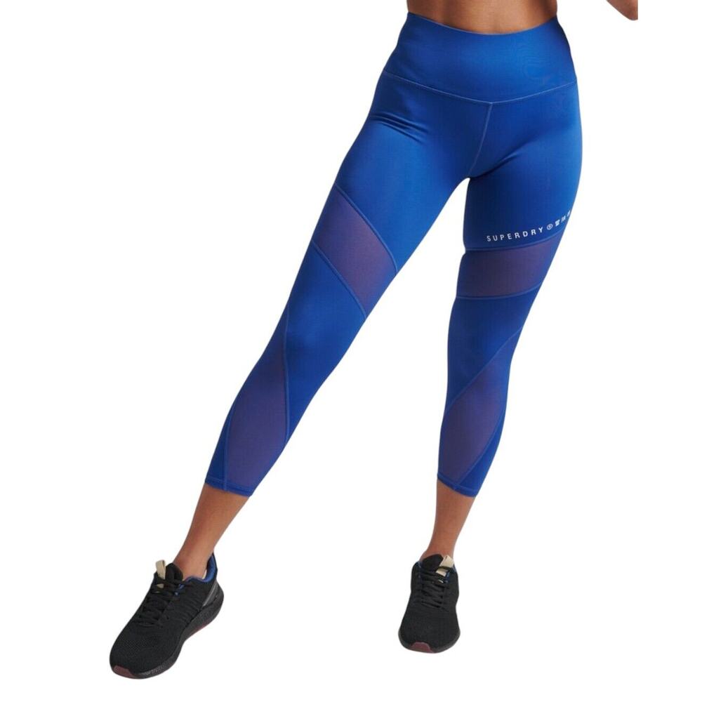 Superdry‎ Sport Core Essential Women's Leggings Sz 10 Blue MESH DETAILS Yoga Gym